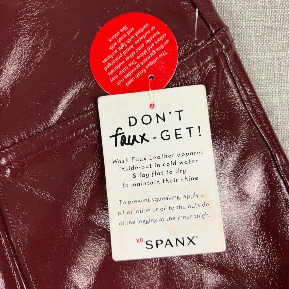 Spanx Faux Patent Leather Leggings Womens M Red Ruby High Rise Ankle Shaping - Picture 6 of 12